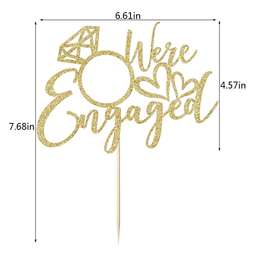 Lveud Golden Glitter We're Engaged Cake Topper Glitter Bridal Shower Cake Pick Decorations For Wedding Engagement Theme Party Decorations（Gold） #TOP3