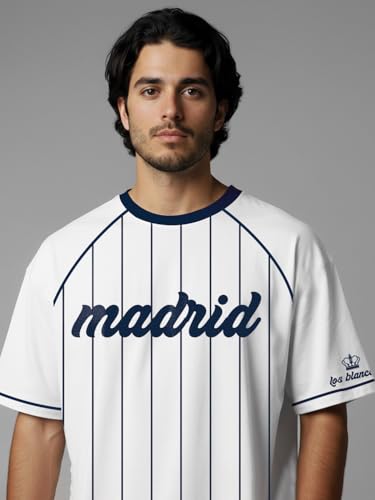 Image of crazymonk Madrid Oversized T-Shirt - White & Navy