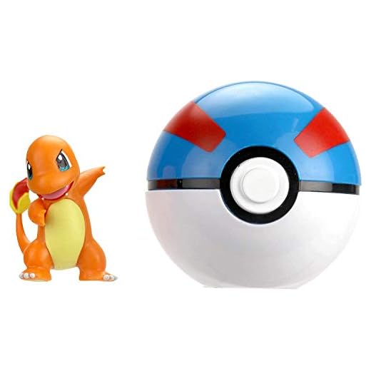 Pokemon Official Charmander Clip and Go, Comes with Charmander Action Figure and Great Ball