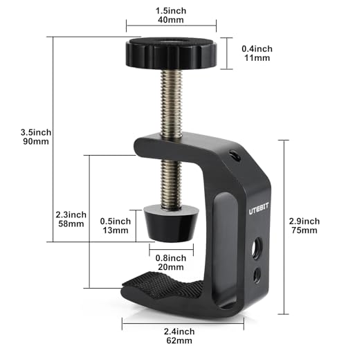 Utebit Small C Clamps With 1/4 Inch And 3/8 Inch Thread Hole For Desktop Mount Tables Desk Clamps Aluminum Support 2 Pack thumb #6