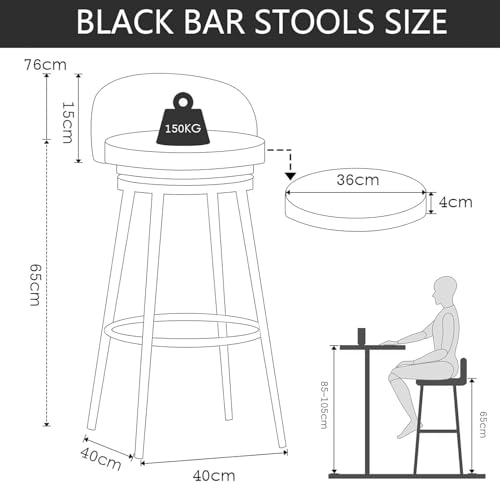 Tabourets de bar ensemble de 2 chaises de bar pivotantes 65cm