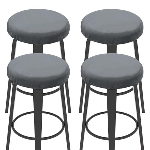 Housse de tabouret de bar velours gris foncé : lot de 4 protections élastiques - 2