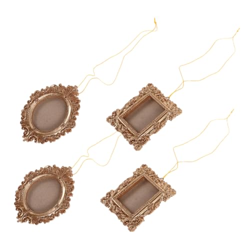 Alipis 4piezas Decoraciones de Marcos de Fotos Mini Marcos de Fotos Antiguos Dorados Ovalados y Rectangulares Estilo Antiguo Adornos Colgantes para Pared Árbol Arte Decoración