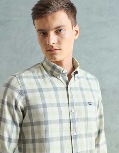 Image of Arrow Sport Men Slim fit Cotton Checked Long Sleeves Spread Collar Shirt