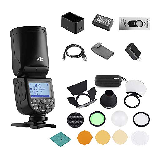 Godox V1S Flash Professional Camera Flash Speedlite Compatible with Sony a7RII a7R a58 a99 ILCE6000L a7RIII a7R3 a9 a77II a77 a350 Cameras for Studio Photography + Godox AK-R1 Pocket Flash Light Acces