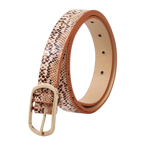 Women Snakeskin Print Skinny Thin Faux Leather Belt Jeans Pants Dress Waist Belt4