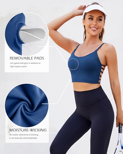 Strappy Sports Bras for Women High Support Open Back Workout Tops Longline Tank Top with Built in Bra Yoga Crop Bras4