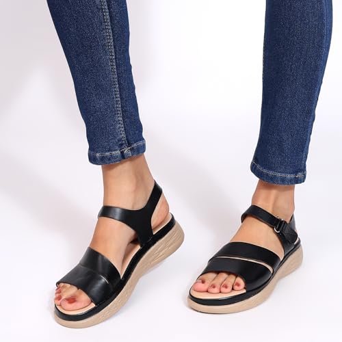Image of TRASE Snug Steps Women Casual Double Strap Hook And Loop Sandals