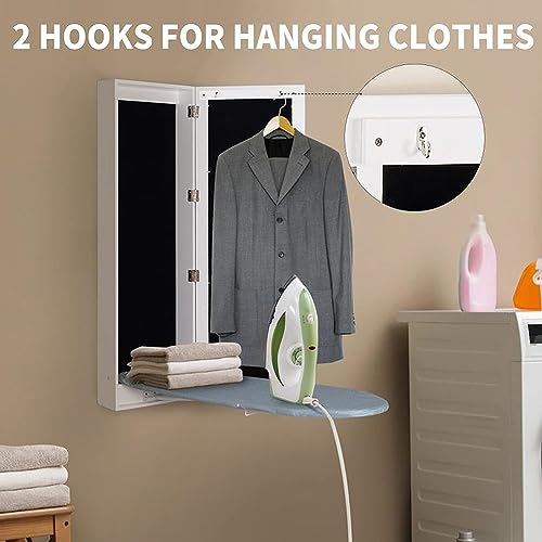 LuusMm Wall Mounted Ironing Board Cabinet, Wall Mounted Ironing Board Cabinet with Mirror/Storage Space, Foldable Ironing Storage Table for Home, Apartment And Small Spaces - Image 7
