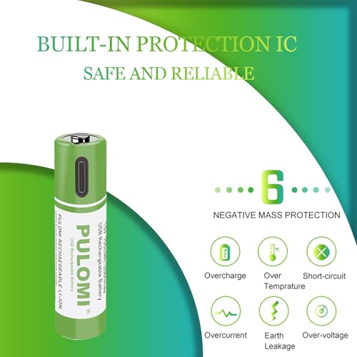 PULOMI USB Lithium ion Rechargeable AAA Battery, High Capacity 1.5V 550mWh Rechargeable AAA Battery, 1 H Fast Charge, 1200 Cycle with Type C Port Cable, Constant Output,8-Pack - Thumbnail 2