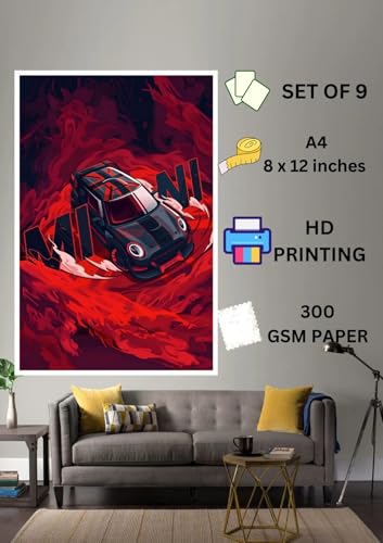 Image of Posternet Car Posters Set of 9 A4 Size Anime Posters for Boys Room - Sports Car Wall Art for Kids Bedroom Decor (Set of 9)