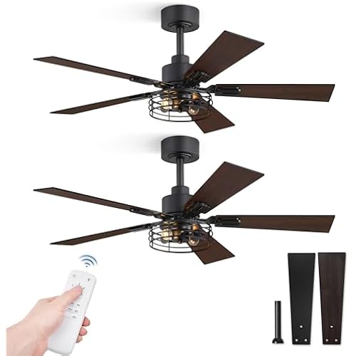 Fanbulous 42" Farmhouse Industrial Ceiling Fan with Light & Remote, 2 Pack