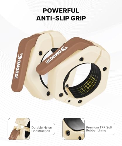 DMoose Barbell Clips (Pair) - Quick Release Olympic Barbell Clamps with Anti Slip TPR Grip, 2" Barbell Collars for Secure Weightlifting & Powerlifting (Beige - Magnetic) - Thumbnail 2