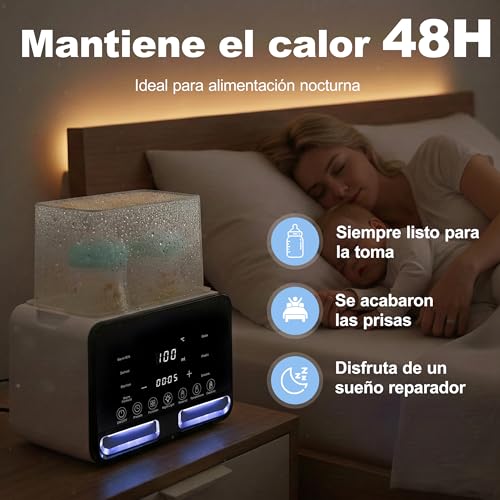calienta biberones para bebé Carehabi para 2 biberones, Esterilizador Biberones, blanco, sistema 4 en 1 con esterilizador y control de temperatura, calienta y descongela alimentos para bebé - imagen 4