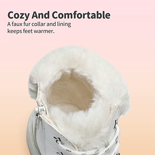 DREAM PAIRS Girls Kids Side Zipper Lace up Faux Fur Ankle Boots4