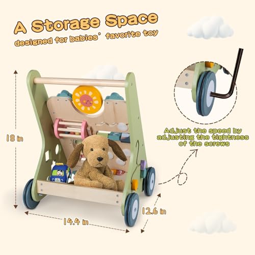 Wooden Baby Walker with Wheels, Baby Walker for Boys 6-12 Months Push Toy, Montessori Walking Toys for 1 Year Old Activity Center - Thumbnail 6