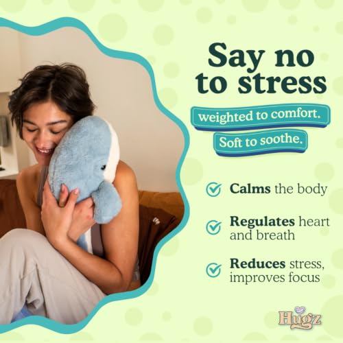 Image of Hugz Official Finn The Whale - Premium Weighted Stuffed Animal Plushie 3.8 lb for Adults & Kids - Microwavable - Heatable & Coolable - Super Soft Fur - Gift Ready Tube Packaging