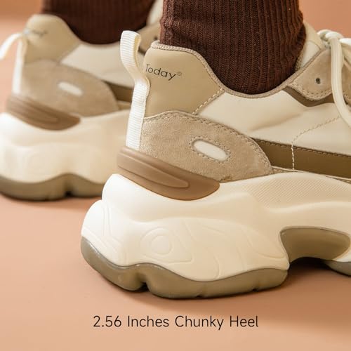 Image of BEAU TODAY Womens Chunky Sneakers, Chunky Shoes for Women, Lace up Comfortable Fashion Dad Sneaker