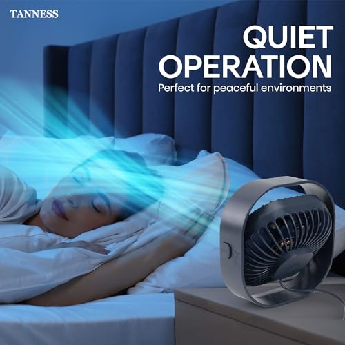 TANNESS Desk Fan, USB, 360° Rotation | Small, Portable Quiet, 3 Speed Fans & Strong Airflow, Standing Cooling Quiet Bedroom - Image 5