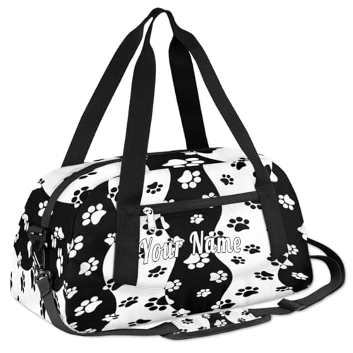 Personalized Kids Duffel Bag White Puppy Dog Paw Print,Custom Sport Gym Bag for Boys Girls,WWeekender Overnight Bags Travel Duffel Bag,Customized Kids Gift3
