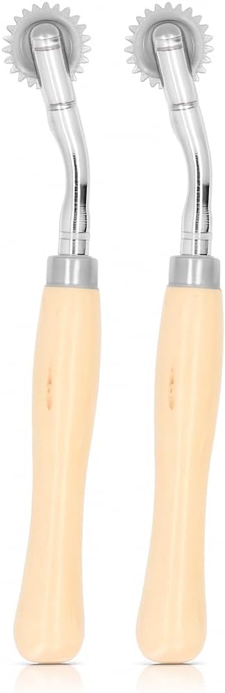 Oumefar 2PCS Tracing Wheel Sewing Tool with Stainless Steel Roller and Wood Handle for Leather Craft Paper Perforating Marking DIY Fabric Sewing Tailoring