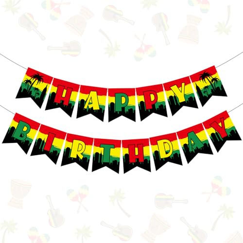 Bannière Happy Birthday rasta et fournitures de fête thème musique jamaïcaine