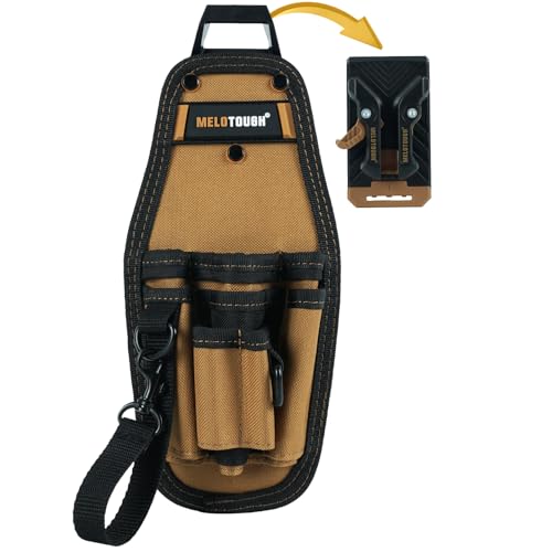 MELOTOUGH Small Tool Pouch with Quick Release Belt Clip,Tool Belt Pouch with Electrician Tape Thong Strap, Mini Work Organizer Clip on Tool Holster and Knife Holder（Khaki）