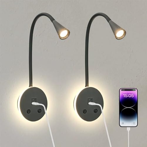 Black Headboard Reading Light with Nightlight, 2 Pack Wall Mounted