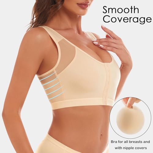 Front Closure Posture Corrector Wireless Bra Back Support Comfy Unlined Bras Full Coverage Bra with Nipple Covers3