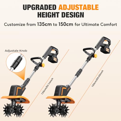 image for SOARFLY Upgraded Cordless Tiller for Gardening with 8.0Ah (2×4.0Ah Ba