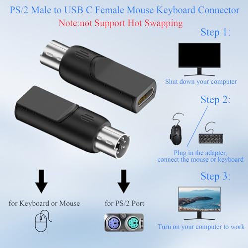 Adaptador QIANRENON PS/2 macho a USB C hembra, pack 2 miniatura 3