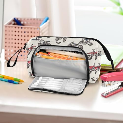 Image of Fisyme Motocross Dirt Bike Vintage Pencil Case Large Capacity Pen Bags Box Big Makeup Pouch Organizer