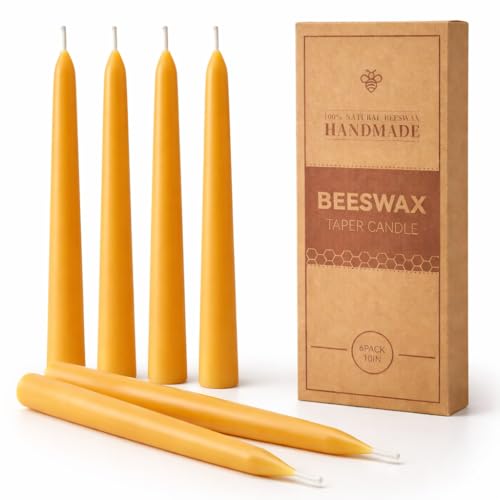 LETINE Lot de 6 bougies en cire d'abeille, bougies droites en 100 % cire d'abeille - Sans fumée - Parfum naturel - 25 x 2 cm - Durée de combustion : 9 heures - Idéal pour les mariages, les fêtes et la