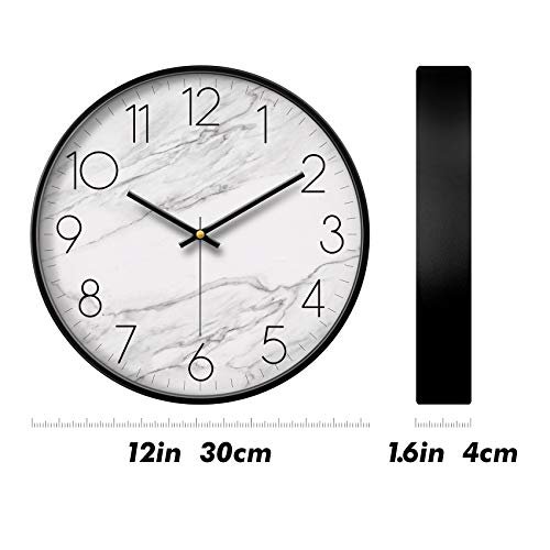 Large Modern Clocks White Marble Wall Clock Living Room Decor Silent Kitchen Clocks Wall Battery Operated Non-Ticking Cool Marble Clock Large Display Decorative For Bathroom Bedroom Office 12Inch #TOP6