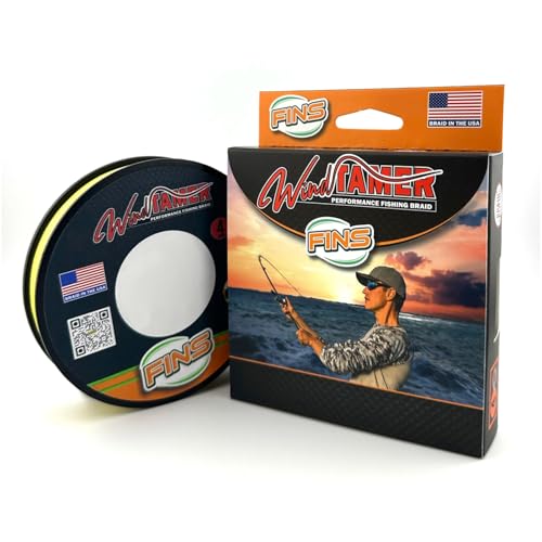 FINS Windtamer Fishing Line 4-Strand Braid, Hi-Viz Yellow, 40 lb, 4000 yds