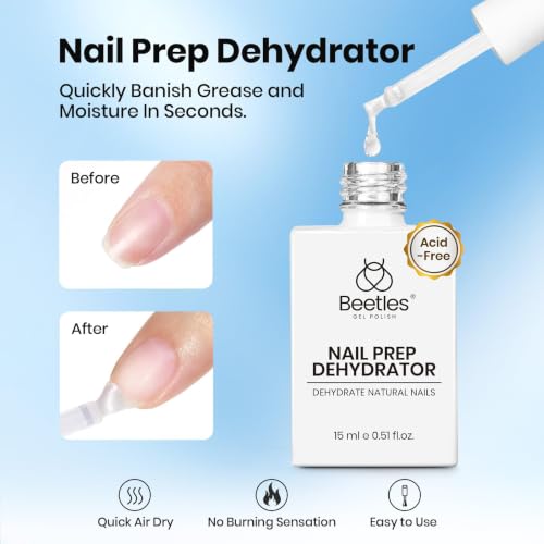 Image of Beetles 4Pcs Gel Top Coat and Base Coat with Nail Dehydrator and Primer Set - Acid-Free & Hema-Free Nail Bond for Gel Polish & Acrylic Nails, Long-Lasting for Professional Manicure Prep Kit