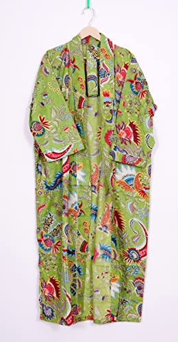 Image of Pure 100% Cotton Robe For Womens Bathrobe Dressing Gown Long sleepwear Free Size Kimono