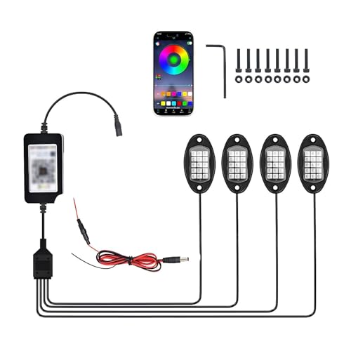 Ferianl 4 PCS RGB LED Rock Lights, LEDs High Brightness Waterproof Neon underglow Kit with Bluetooth...