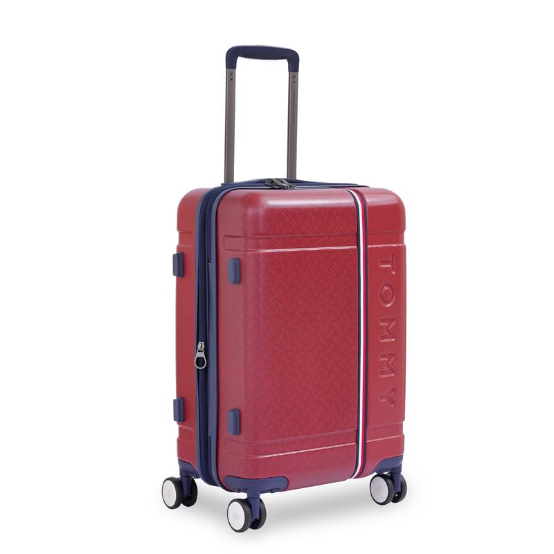 Image of TOMMY HILFIGER Millennia Cabin Hard Luggage - Red |Check-in Trolley Bag with TSA Lock | 360 Spinner Double Wheels | Telescopic Handle | Polycarbonate Hardshell Suitcase | 38L Capacity | 58cm