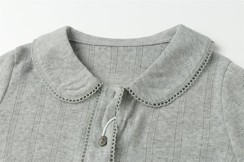 Mud Kingdom Girls Shirts Peter Pan Collar Eyelet Long Sleeve Button Down Blouse Casual Cotton Tops3