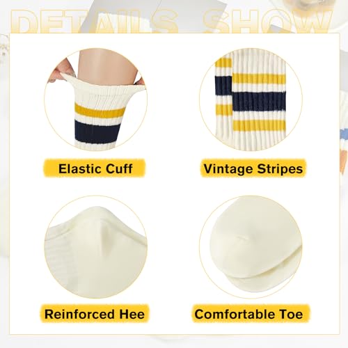 Image of American Trends Womens Novelty Striped Crew Socks Athletic Vintage Slouch Mid Calf Tube Socks