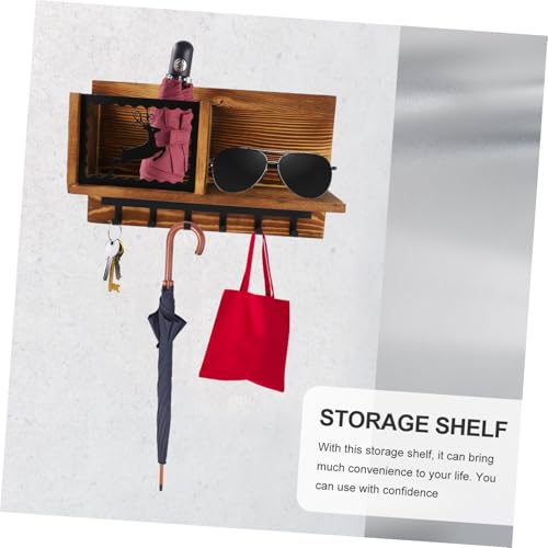 Étagère murale bois et fer noir et brun support rangement suspendu multifonction - 5
