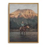 Roslynity Framed Canvas Wall Art Vintage Print Oil Paintings Western Cowboy Mid Century Antique Moody Retro Aesthetic Artwork for Home Living Room Bathroom Bedroom Wall Decor (12'x16')