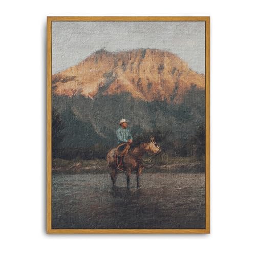 Roslynity Lienzo enmarcado para pared, pintura al óleo, diseño de vaquero occidental de mediados de siglo, arte estético retro para el hogar, sala de estar, baño, dormitorio, decoración de pared (12 x