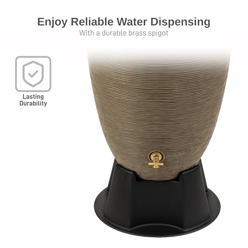 Image of RTS Home Accents 50-Gallon Newport Rain Barrel with Stand and Removable Lid, Sandstone Color