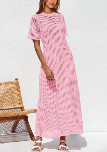 PRETTYGARDEN Womens Eyelet Cover Up Dress 2026 Summer Vacation Resort Maxi Dresses Beach Short Sleeve Hollow Out Sundress - Image 4
