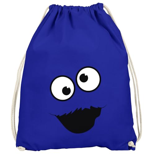 MoonWorks Turnbeutel Fasching Karneval Spruch lustig Keksmonster Krümel-Ungeheur Faschingsartikel Tasche Gymbag Blau unisize