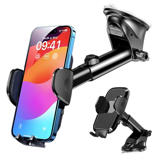Tissidoy [Military-Grade Construction] Phone Holders for Your Car, 2025 New Car Phone Holder Cell Smartphone Mount Windshield Dashboard Suction Cup Stand Truck Cradle for iPhone Samsung Android All