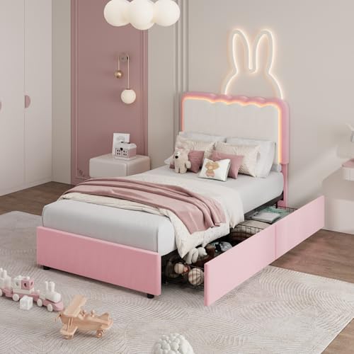 Image of Garvee Irregular Wave LED 2-Drawer Soft Upholstered Bed, Soft Padding