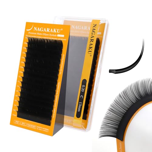 NAGARAKU Flat Ellipse Lash Extensions, Air Series 0.20 C 13mm Matte Black